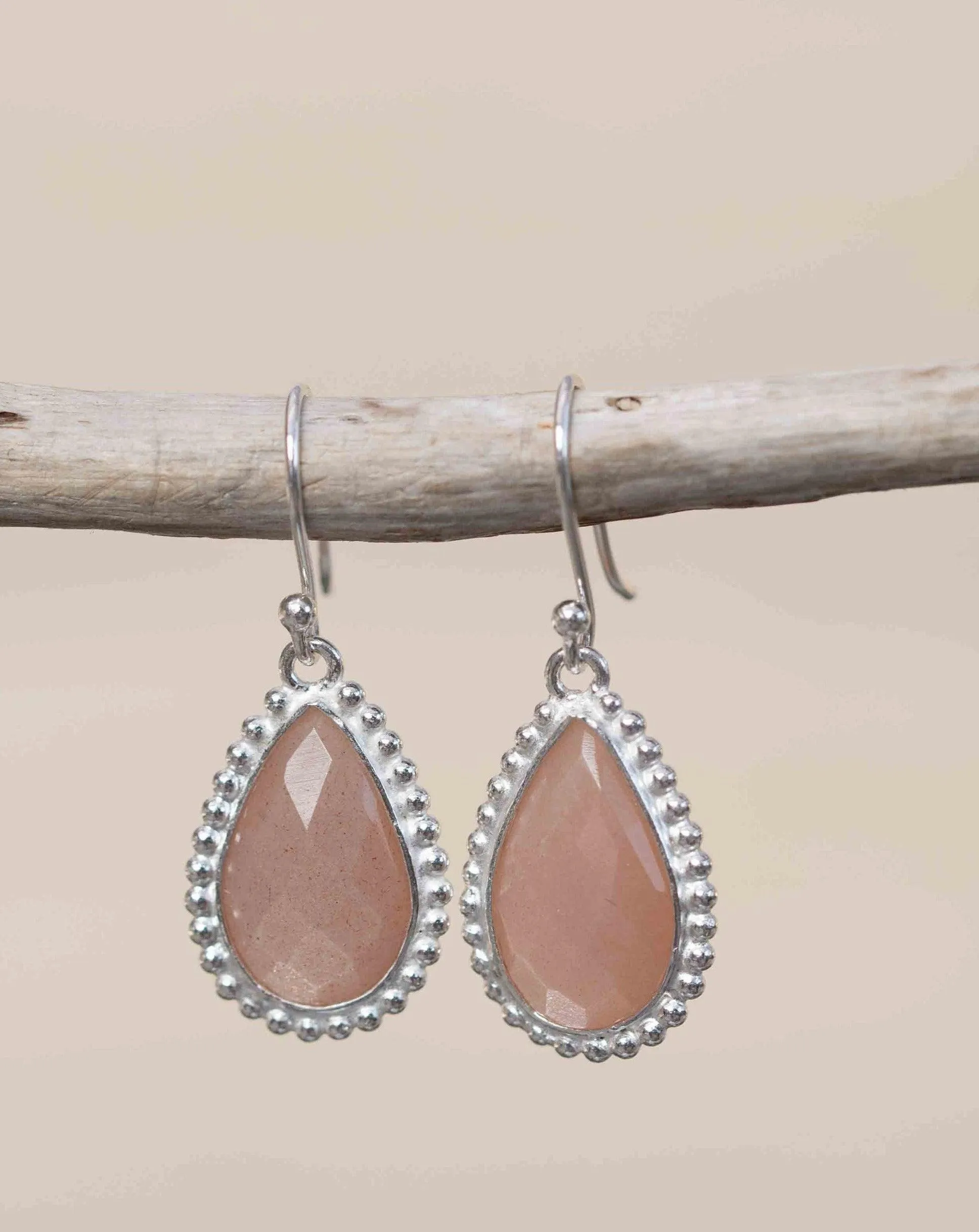 Pink Moonstone Earrings ~ Sterling Silver 925 ~ME193