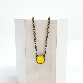 Pink Panache | Bronze Chain Necklace with Yellow Cushion Cut Crystal