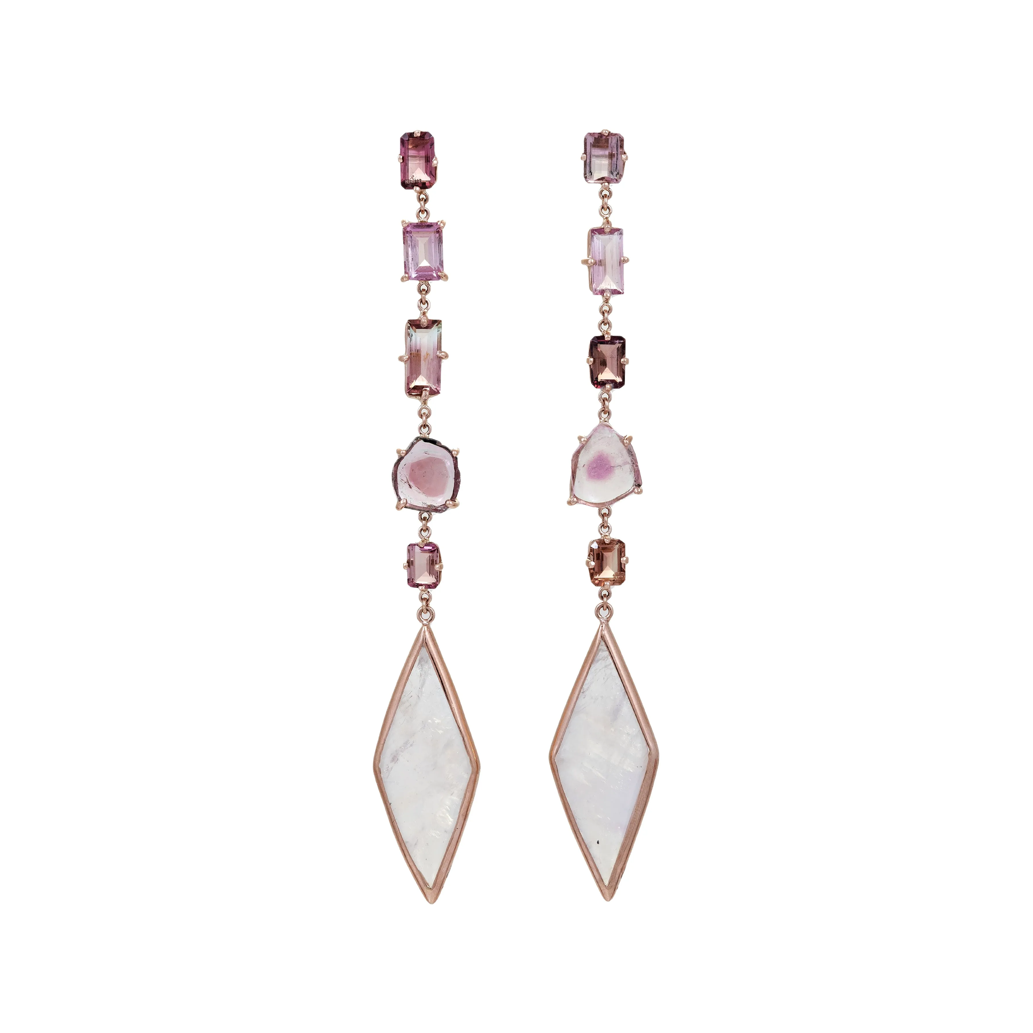 PINK TOURMALINE   MOONSTONE KITE EARRINGS