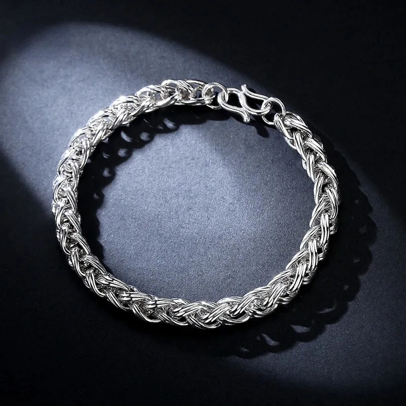 Pt950 Platinum Fried Dough Twist Bracelet Men's White Gold Rope Chain Strong Bracelet