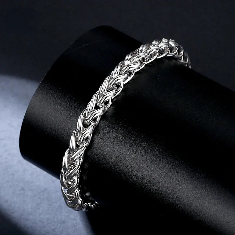 Pt950 Platinum Fried Dough Twist Bracelet Men's White Gold Rope Chain Strong Bracelet