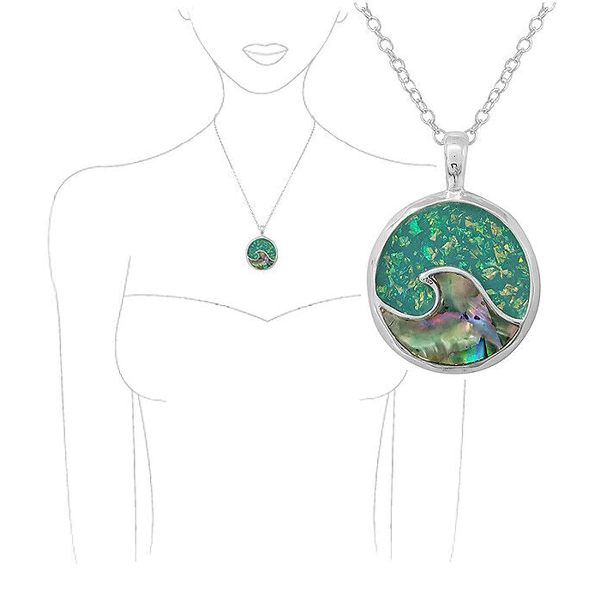 Rain Jewelry Opal Abalone Inlay Wave Pendant & Earrings Set
