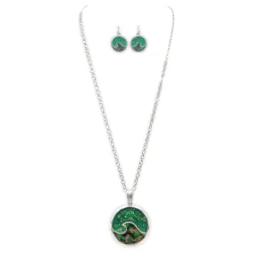Rain Jewelry Opal Abalone Inlay Wave Pendant & Earrings Set