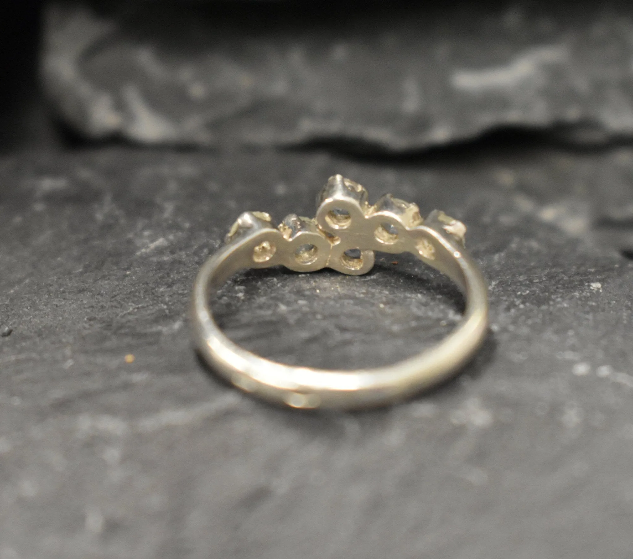 Rainbow Moonstone Ring - White Bypass Band - Vintage Eternity Ring