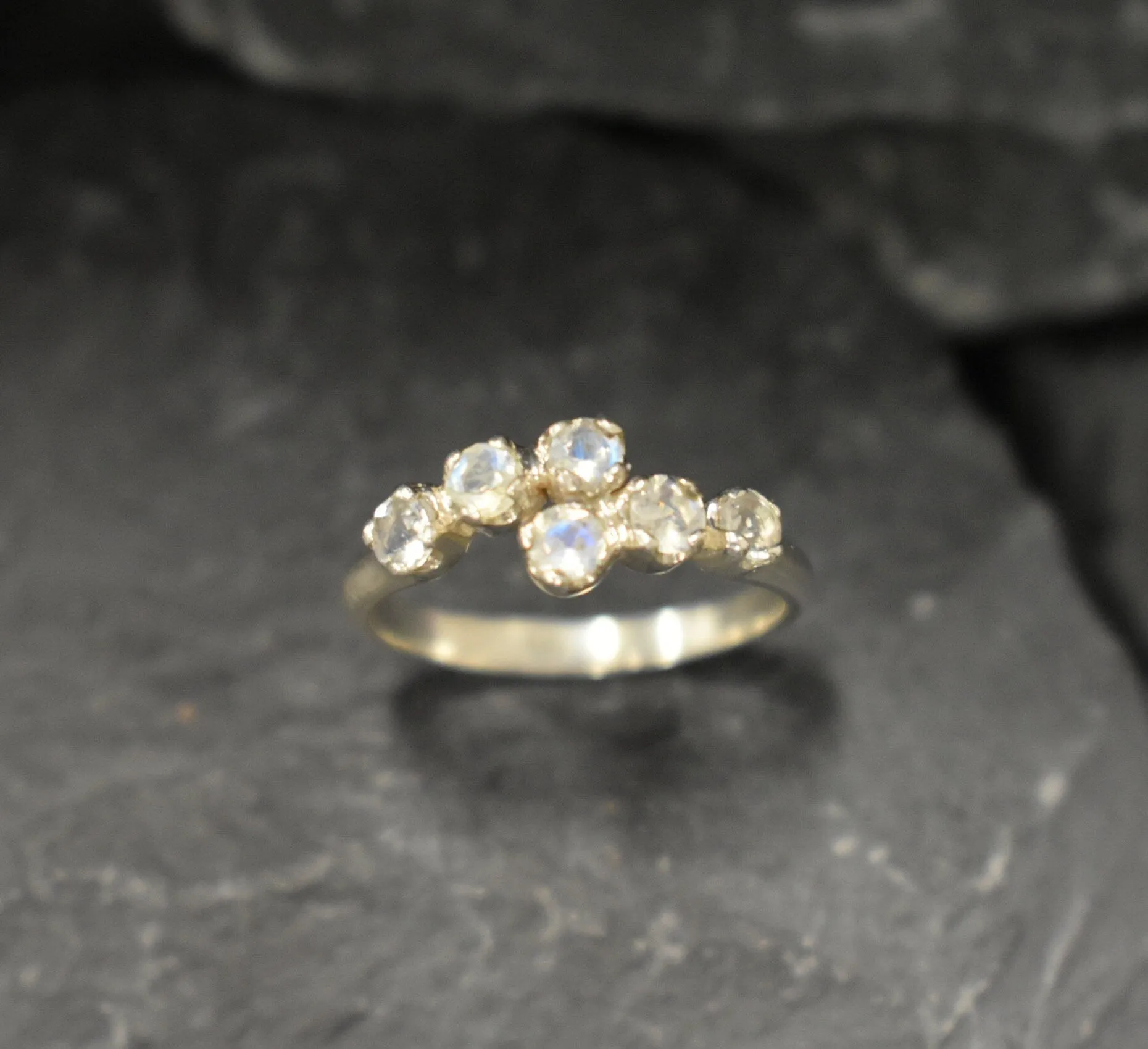 Rainbow Moonstone Ring - White Bypass Band - Vintage Eternity Ring