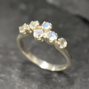 Rainbow Moonstone Ring - White Bypass Band - Vintage Eternity Ring