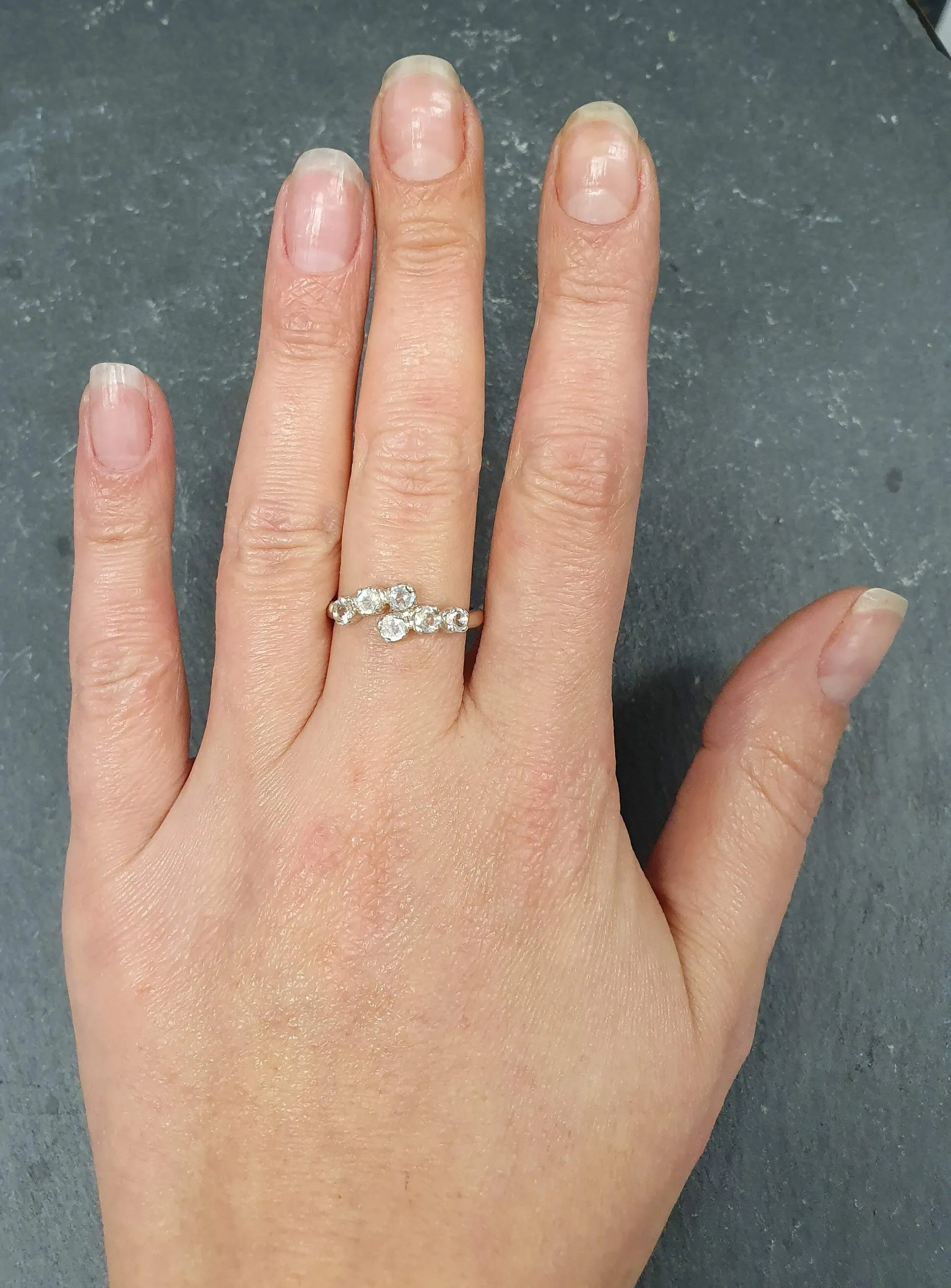 Rainbow Moonstone Ring - White Bypass Band - Vintage Eternity Ring