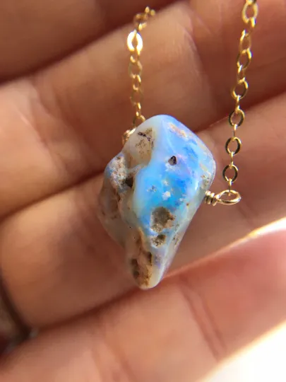 Raw Australian Opal Pendant Necklace 14kt Gold Filled