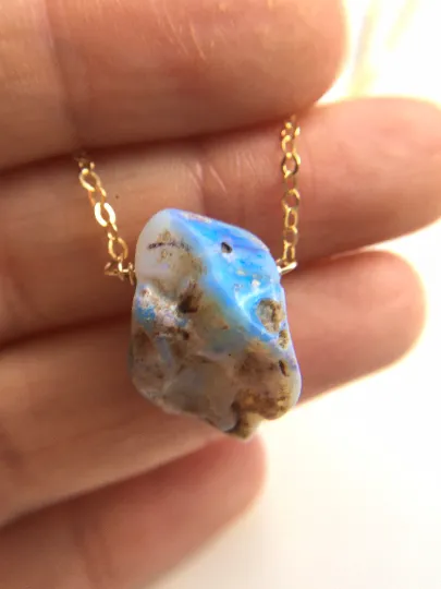 Raw Australian Opal Pendant Necklace 14kt Gold Filled