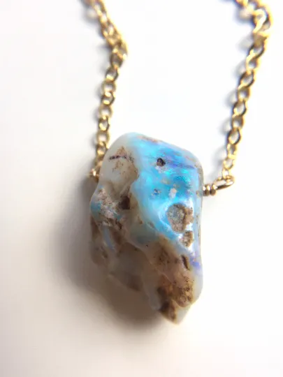 Raw Australian Opal Pendant Necklace 14kt Gold Filled