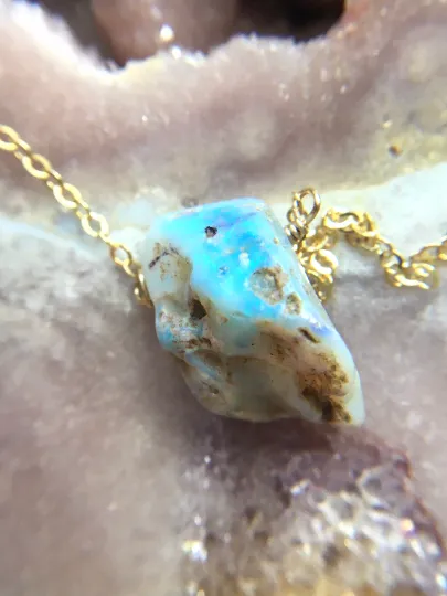 Raw Australian Opal Pendant Necklace 14kt Gold Filled