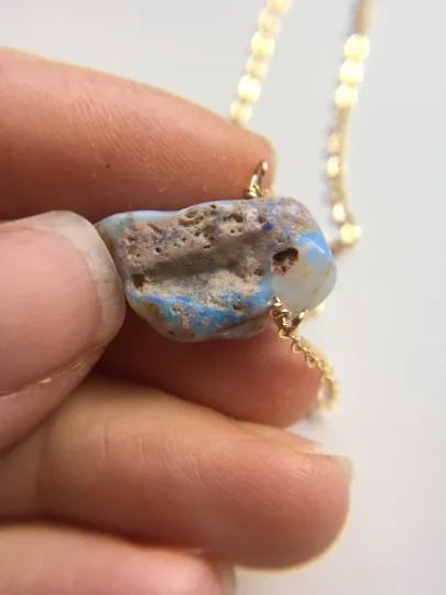 Raw Australian Opal Pendant Necklace 14kt Gold Filled