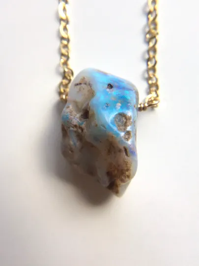 Raw Australian Opal Pendant Necklace 14kt Gold Filled