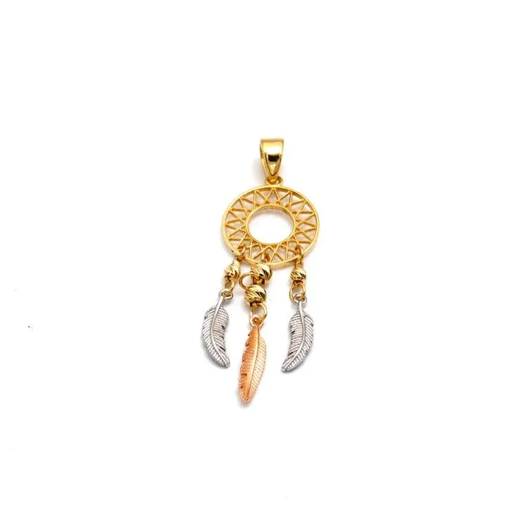 Real Gold 3-Color Round Dream Catcher Wings Dangler Pendant - Model 1532 P 1929