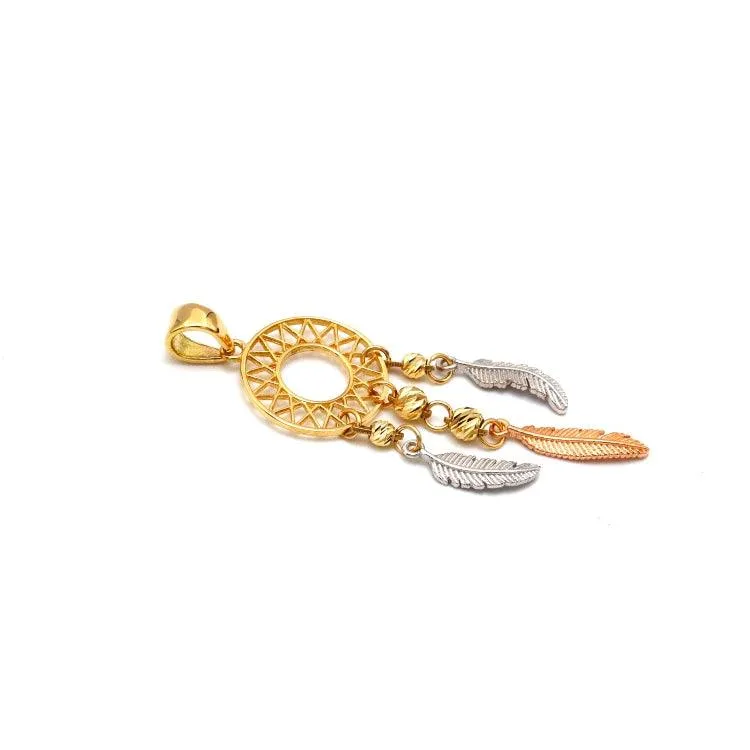 Real Gold 3-Color Round Dream Catcher Wings Dangler Pendant - Model 1532 P 1929