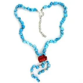 Rhodium Brass Necklace with Synthetic Turquoise in Sea Blue for Women Style LOA113