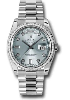 Rolex Platinum Day-Date 36 Watch -  Bezel - Glacier Blue Diamond Dial - President Bracelet - 118346 gladp