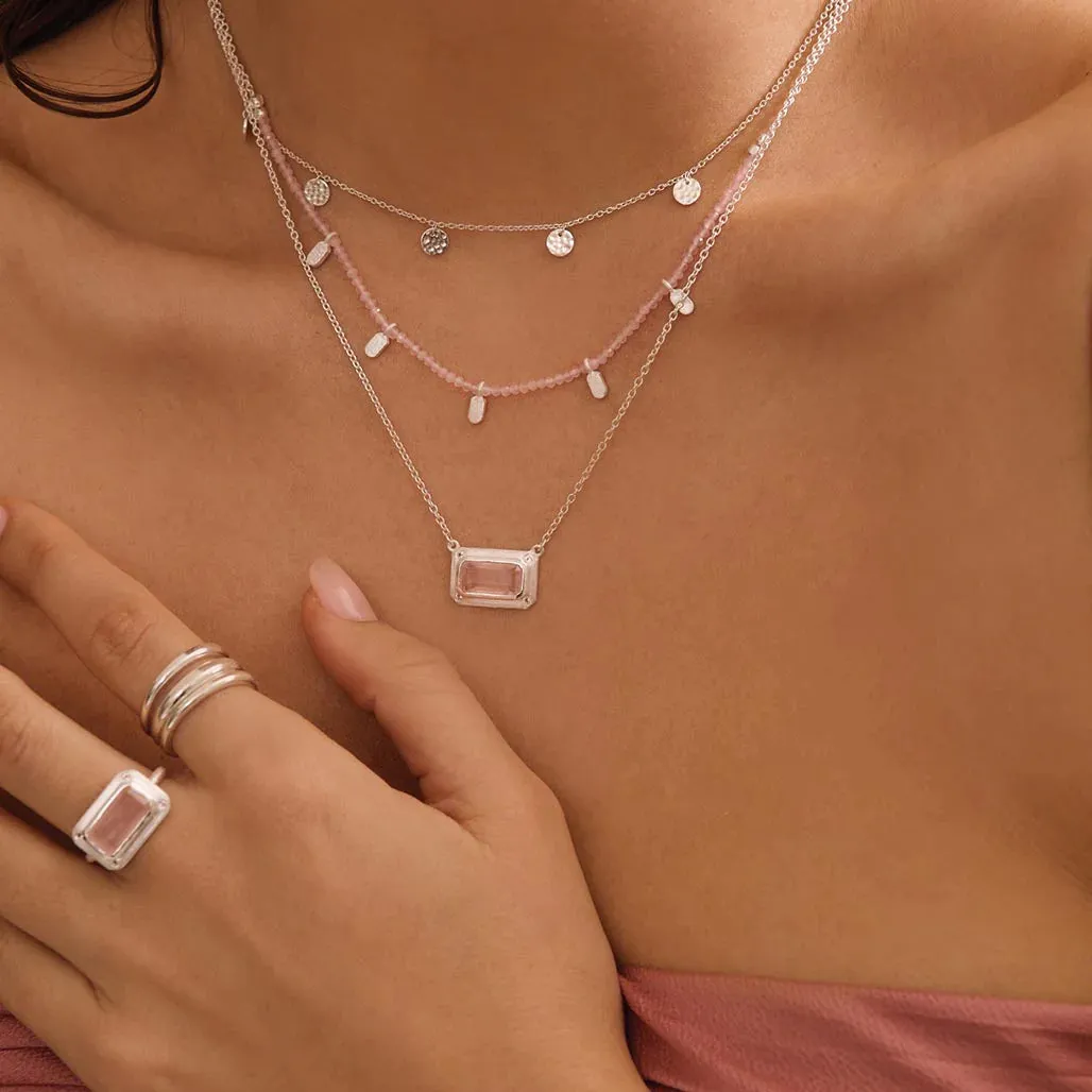 Rose Quartz Pendant Necklace with White Topaz | Sterling Silver