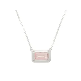 Rose Quartz Pendant Necklace with White Topaz | Sterling Silver