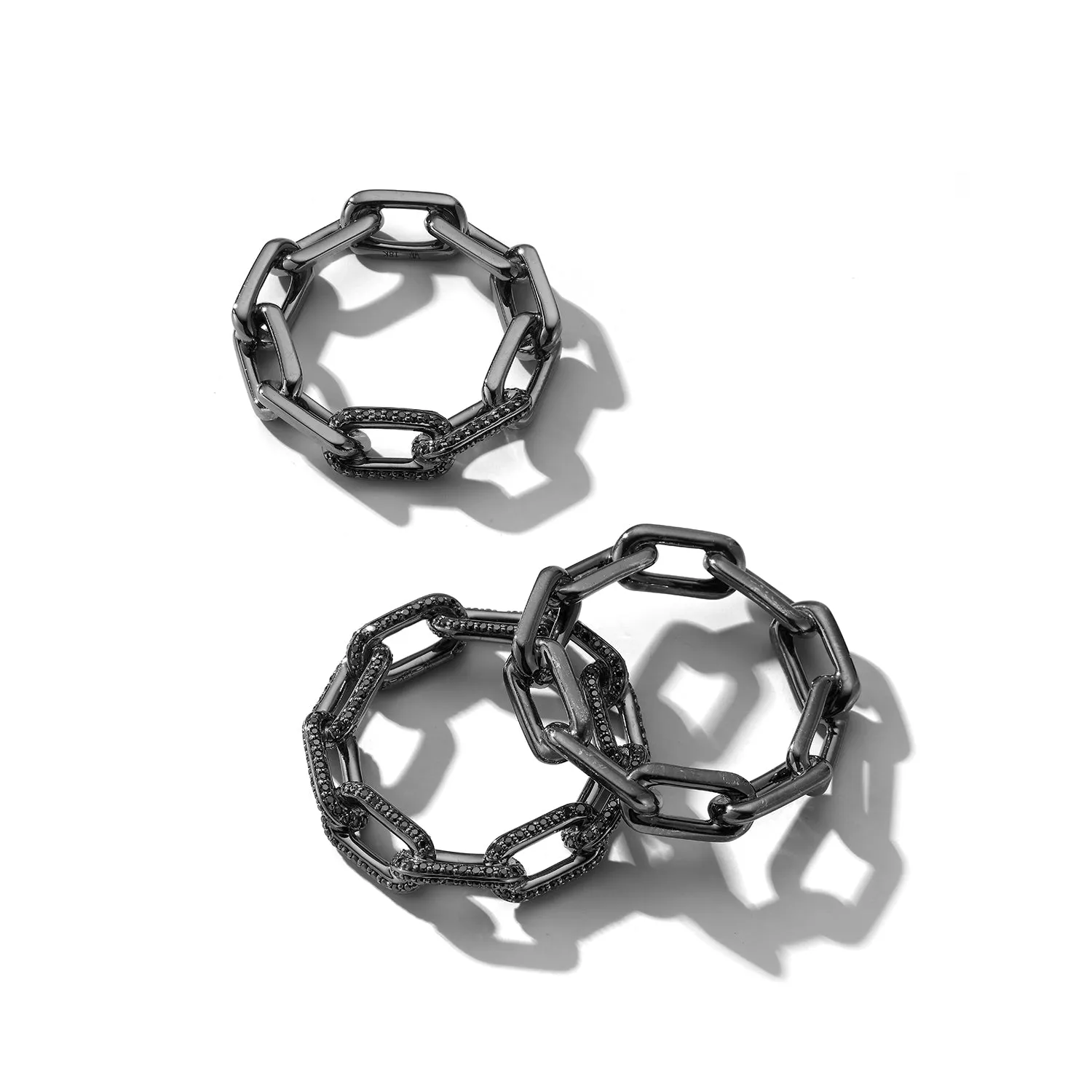 SAXON 18K BLACK GOLD ALL BLACK DIAMOND LARGE CHAIN LINK RING