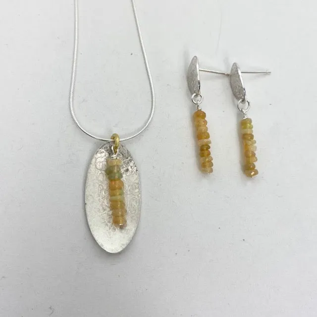 Scribbled oval with Opals Earrings