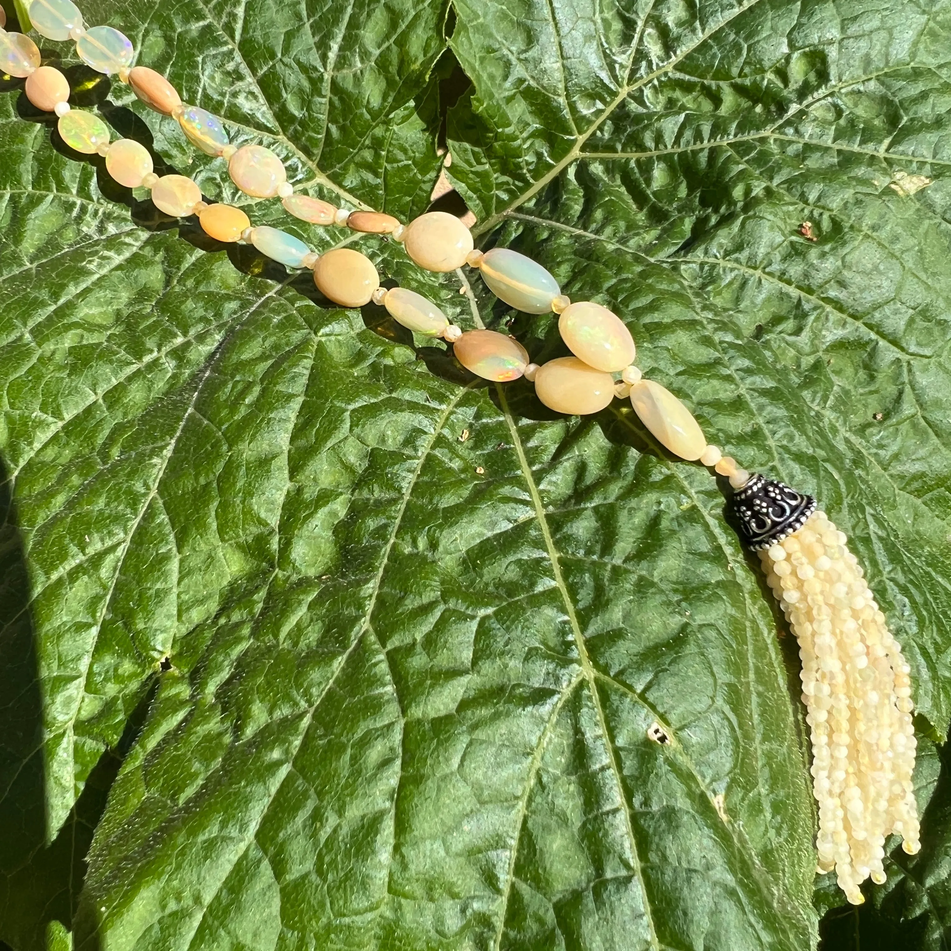 Semi-Precious Ethiopian Opal Oval Mala Necklace