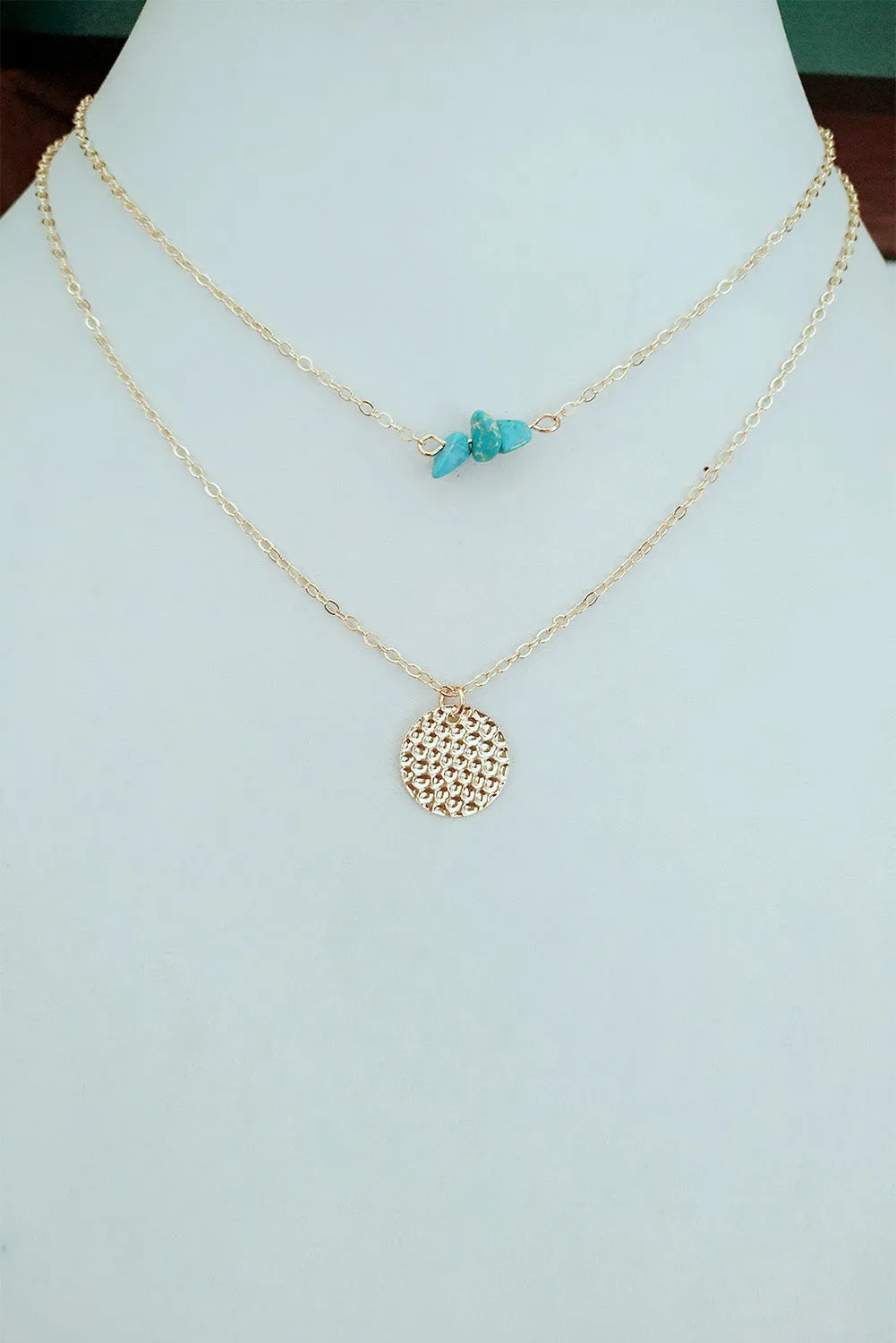 Sequined Turquoise Beaded Layered Necklace