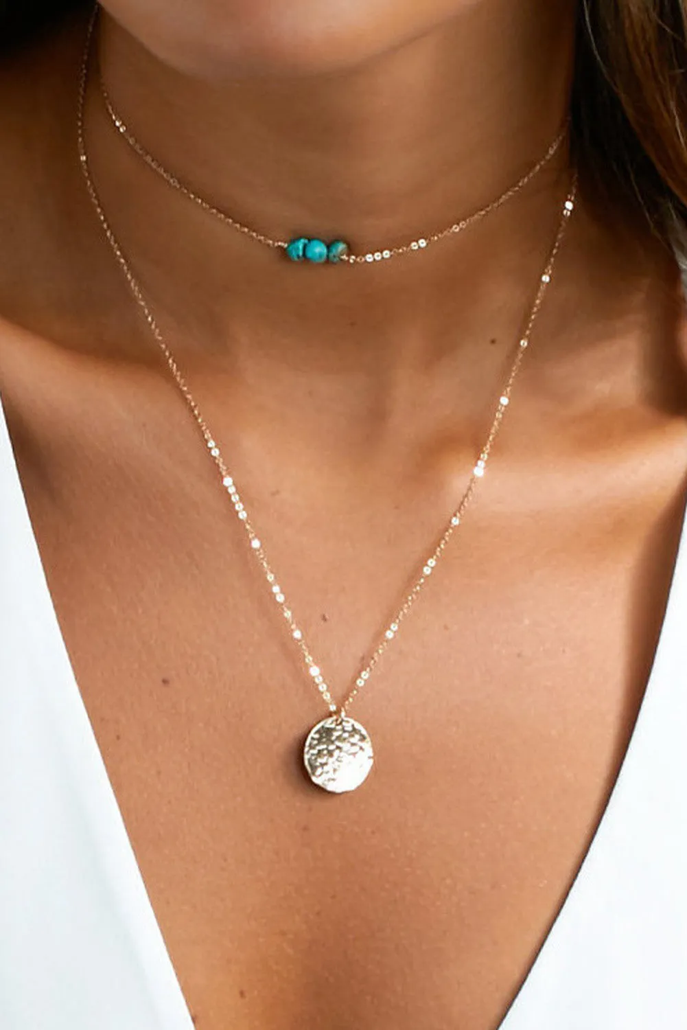 Sequined Turquoise Beaded Layered Necklace