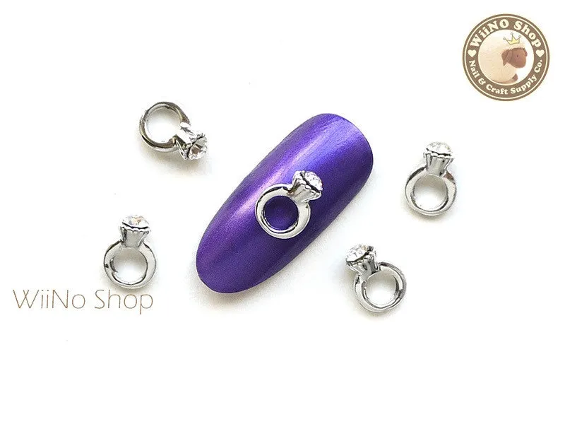 Silver Mini Diamond Ring Nail Charm - 2 pcs