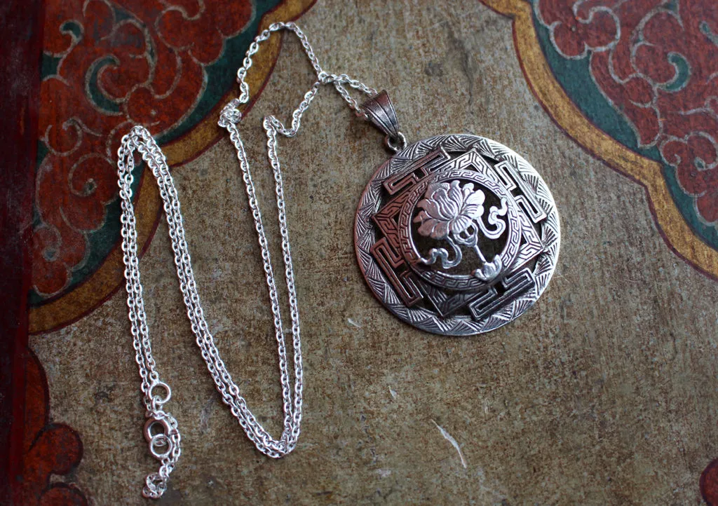 Silver Sterling Lucky Symbol Lotus Mandala Pendant