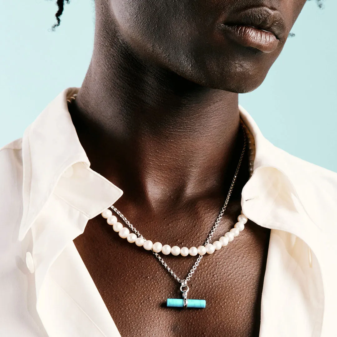 Silver Turquoise T-Bar Necklace
