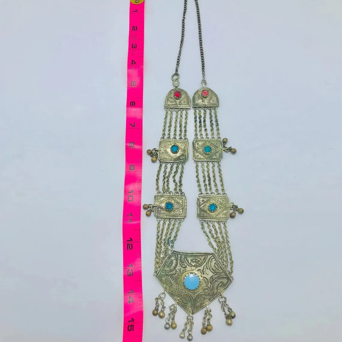 Silver Vintage Necklace with Turquoise Beads