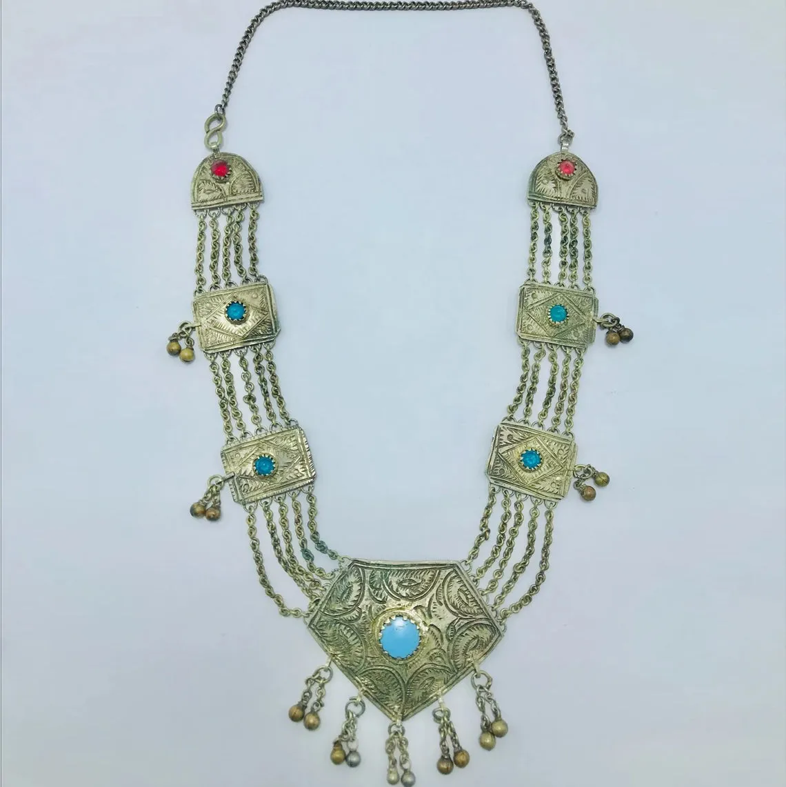 Silver Vintage Necklace with Turquoise Beads