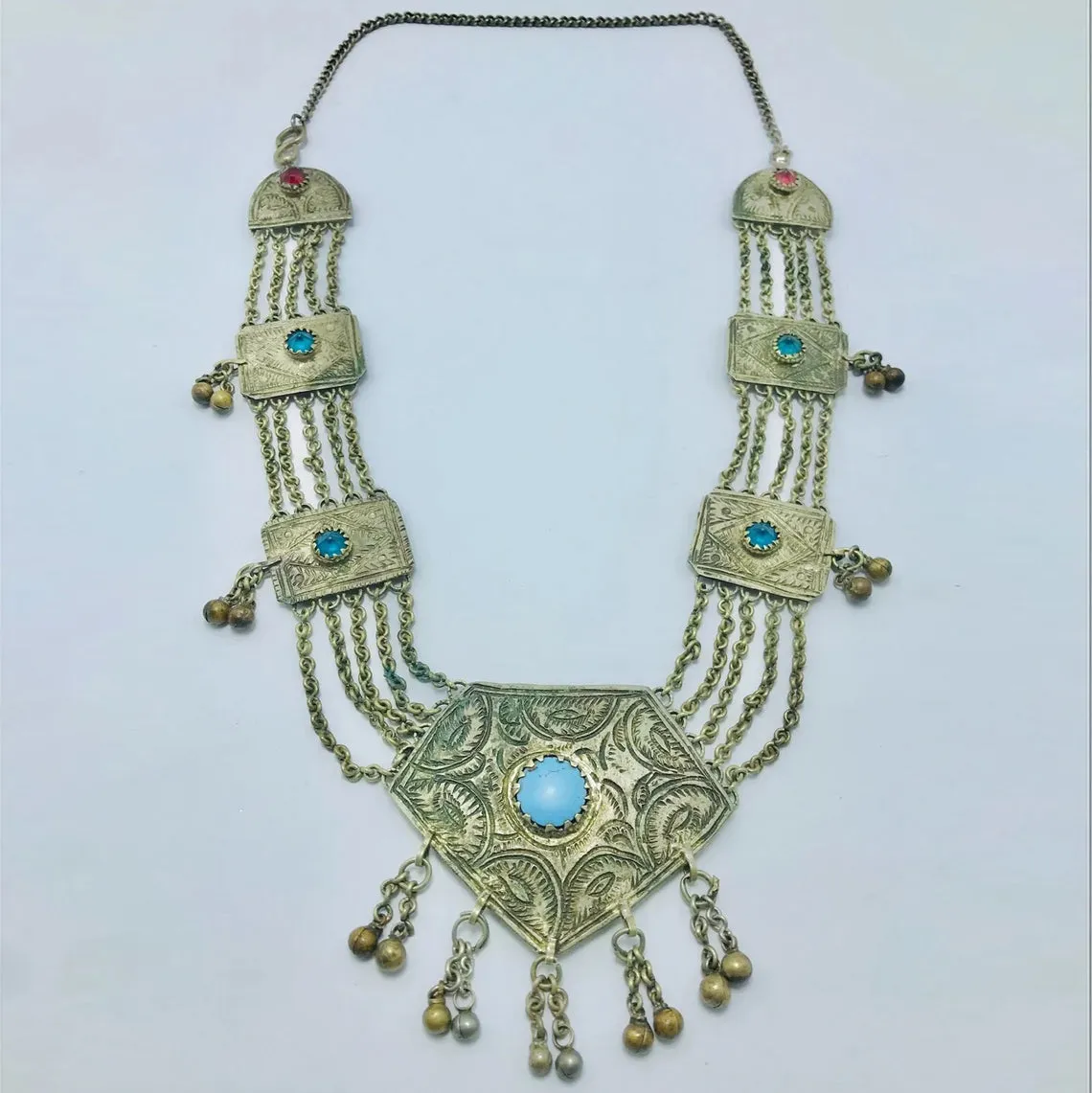 Silver Vintage Necklace with Turquoise Beads
