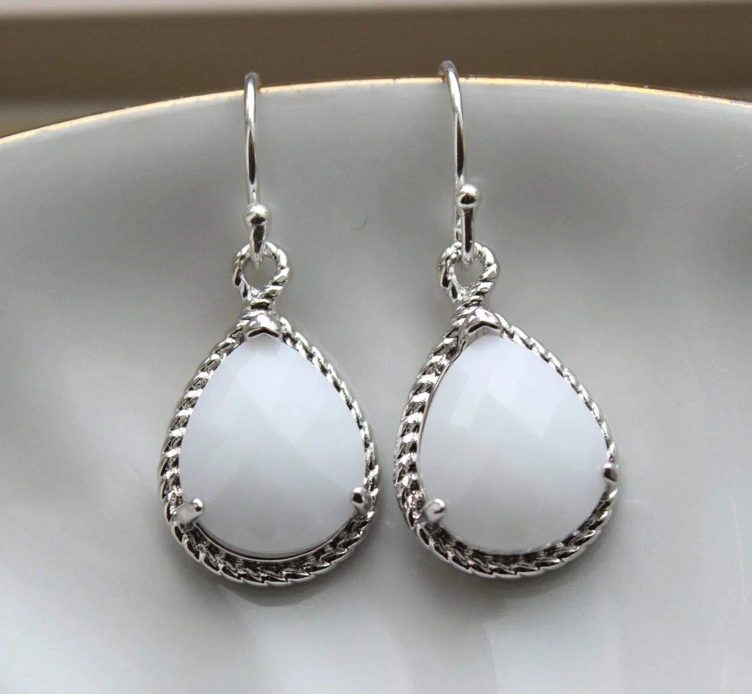 Silver White Opal Jewelry Set - Ivory Cream Earring Necklace Set - Wedding Jewelry Bridesmaid Gift Bridal Jewelry Set Personalized Note Card