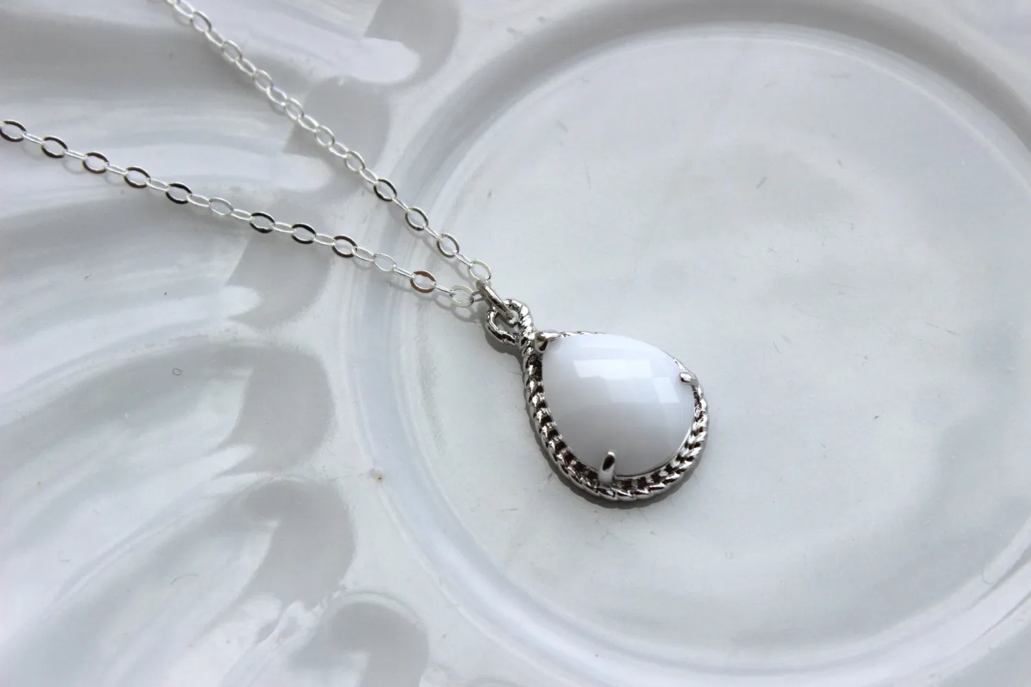 Silver White Opal Jewelry Set - Ivory Cream Earring Necklace Set - Wedding Jewelry Bridesmaid Gift Bridal Jewelry Set Personalized Note Card