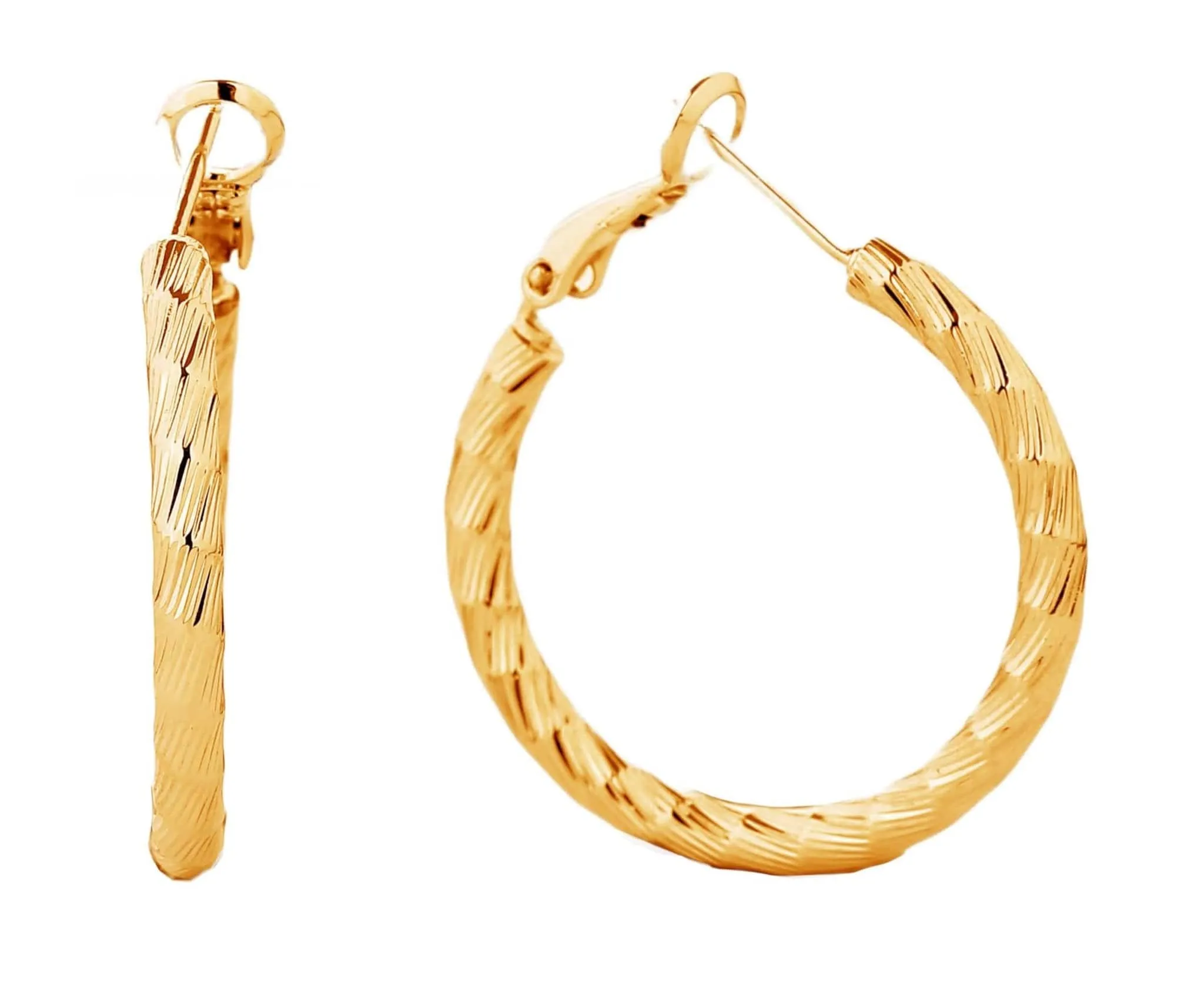 SJE310009 14K Gold Metal Omega Closure Textured Hoops