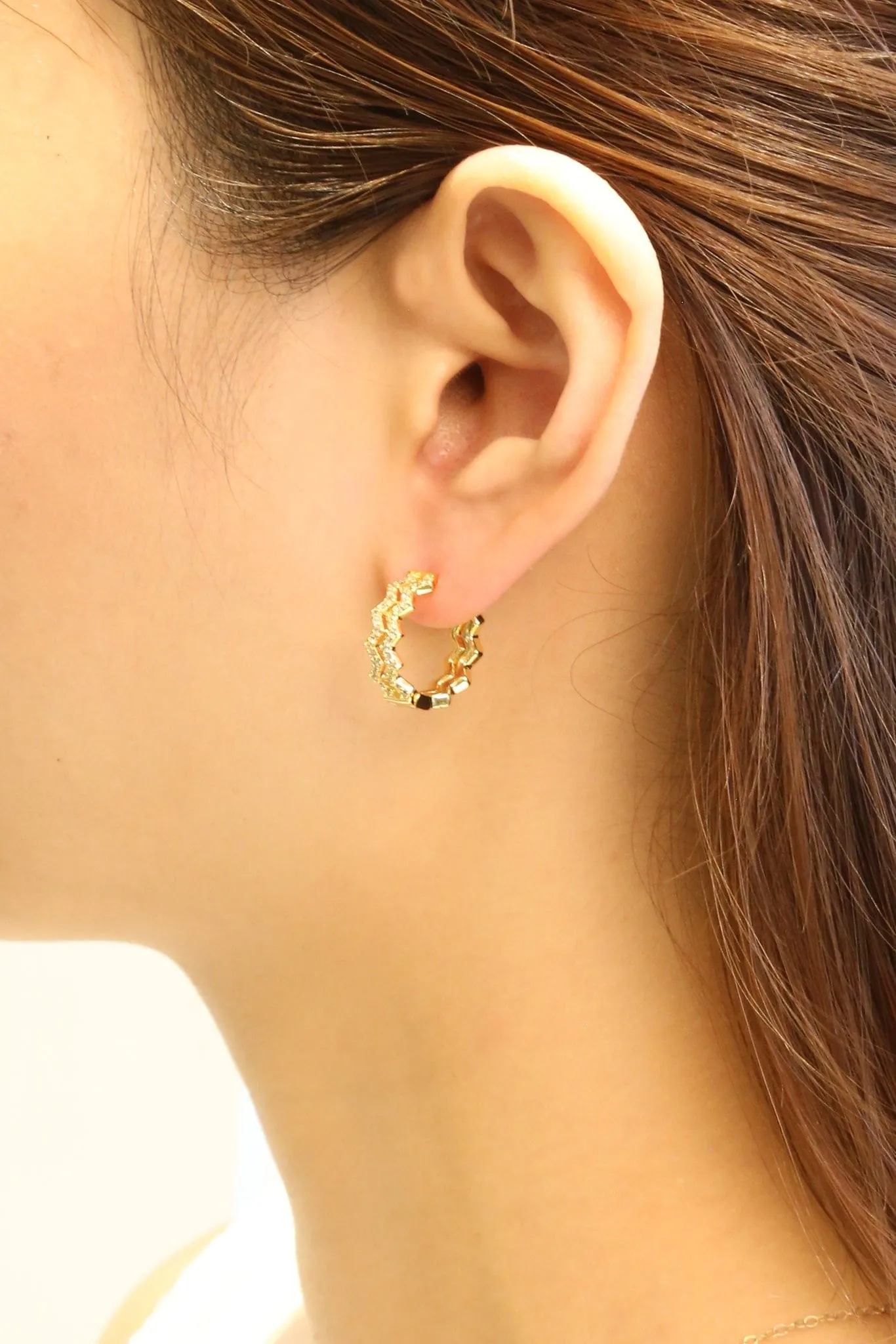 SJE310206 14K Dipped Zig Zag Hoop Cz Paved Earrings