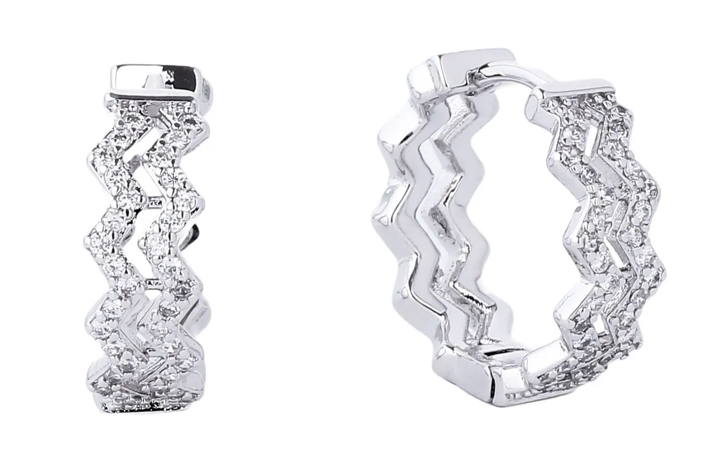 SJE310206 14K Dipped Zig Zag Hoop Cz Paved Earrings