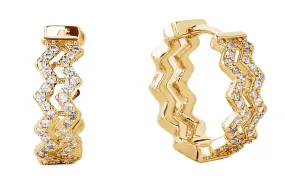 SJE310206 14K Dipped Zig Zag Hoop Cz Paved Earrings