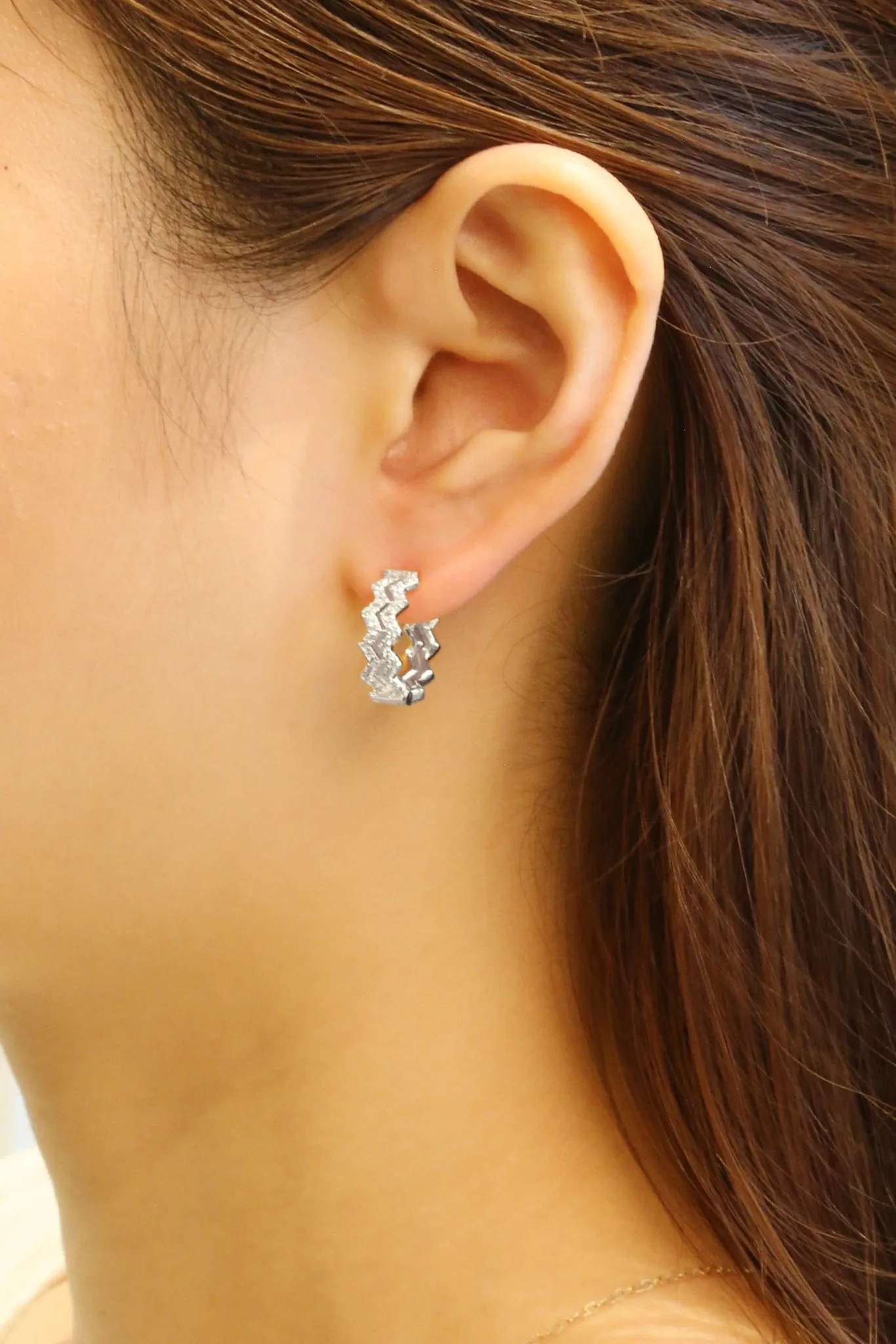 SJE310206 14K Dipped Zig Zag Hoop Cz Paved Earrings
