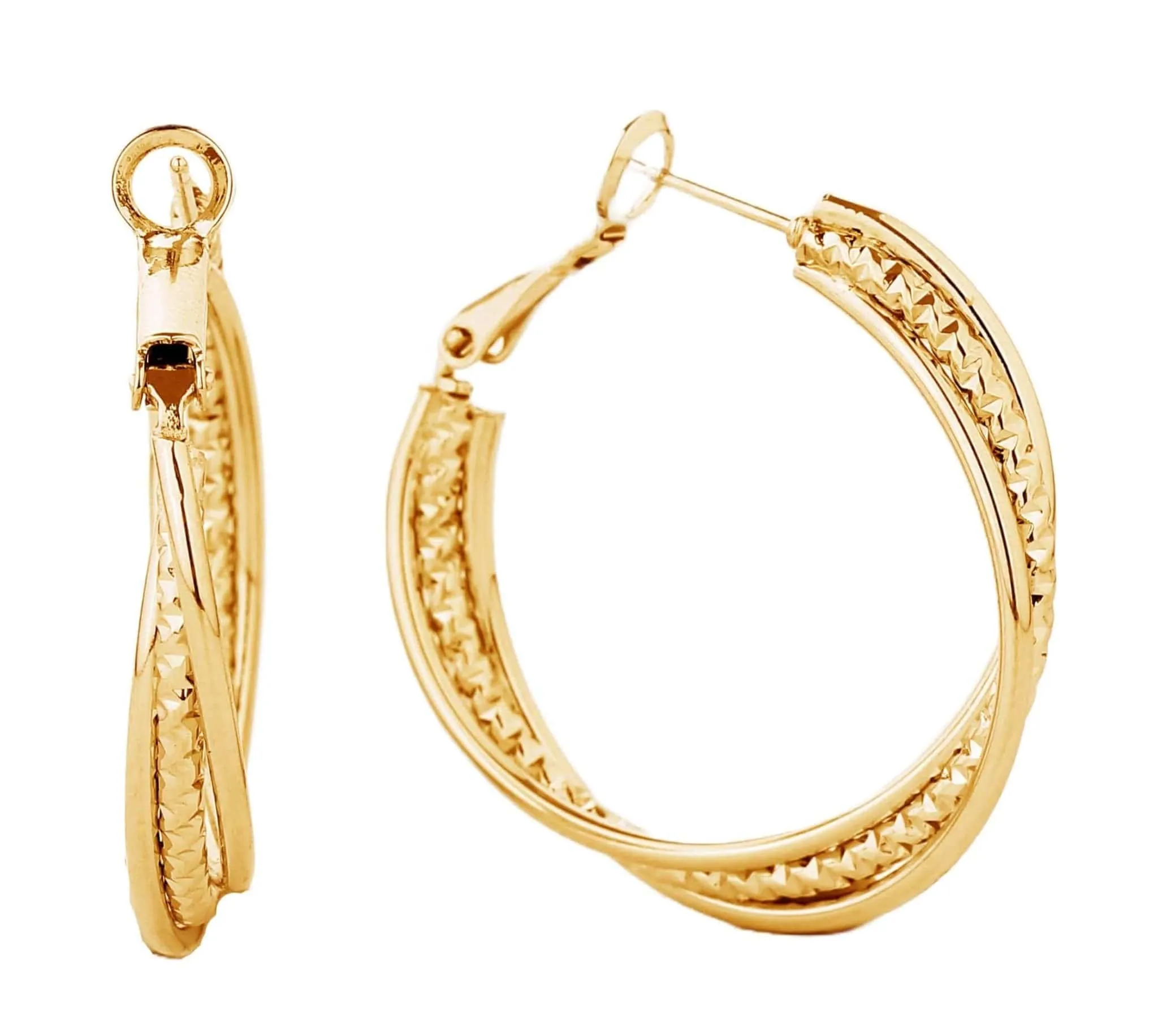 SJE310466 14K Dipped Omega Closure Twist Hoop Earrings
