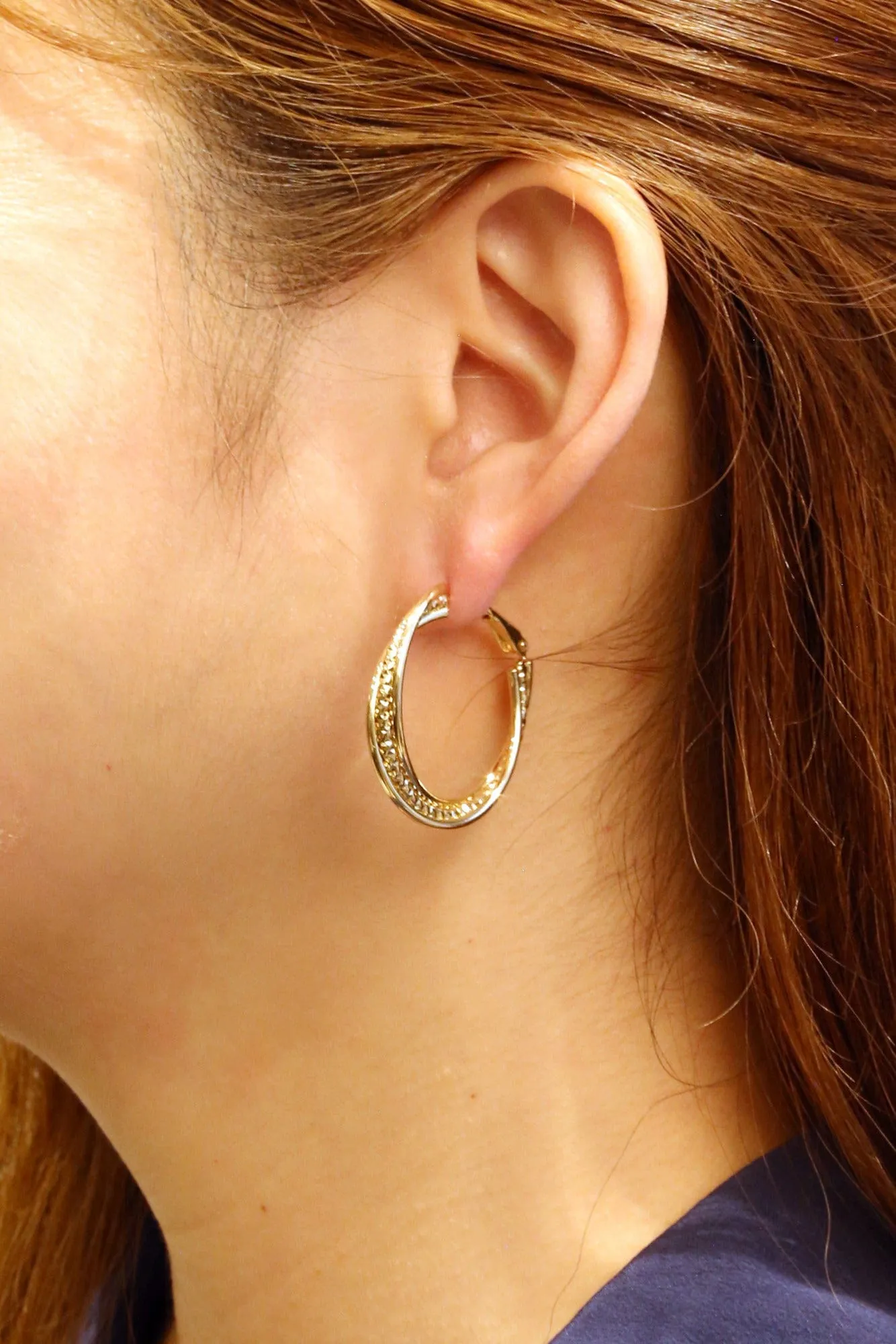SJE310466 14K Dipped Omega Closure Twist Hoop Earrings