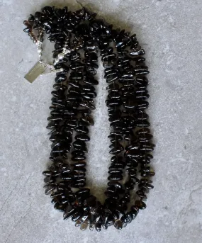 Smoky Quartz Nugget 3-Strand Necklace with Smoky Quartz Rounds & Rondelles and a Sterling Silver Toggle Clasp