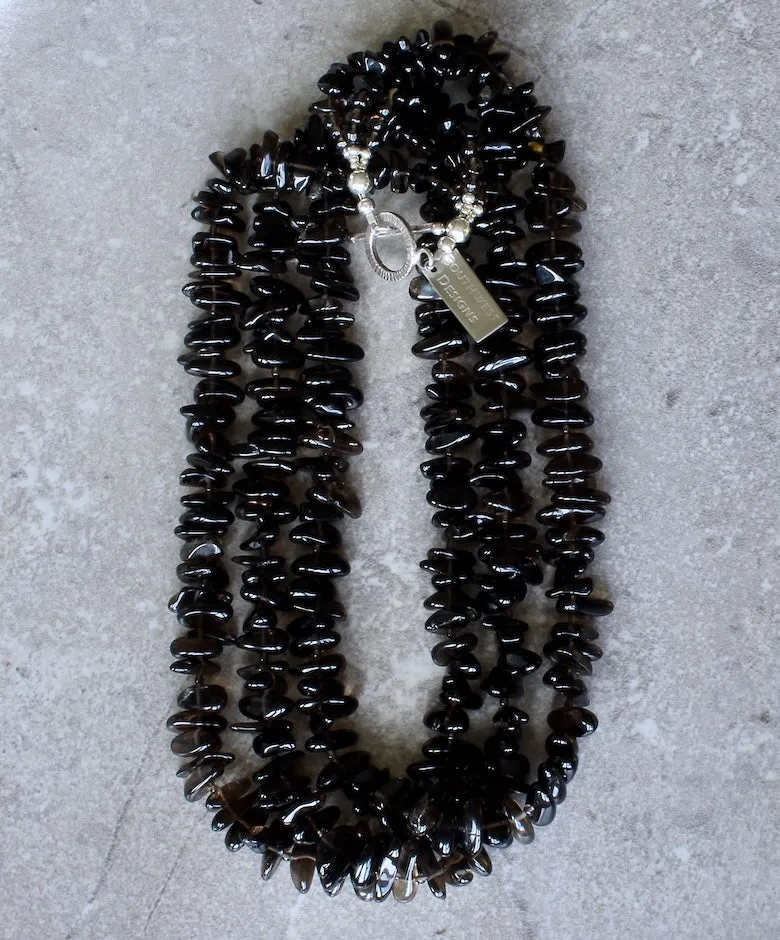 Smoky Quartz Nugget 3-Strand Necklace with Smoky Quartz Rounds & Rondelles and a Sterling Silver Toggle Clasp