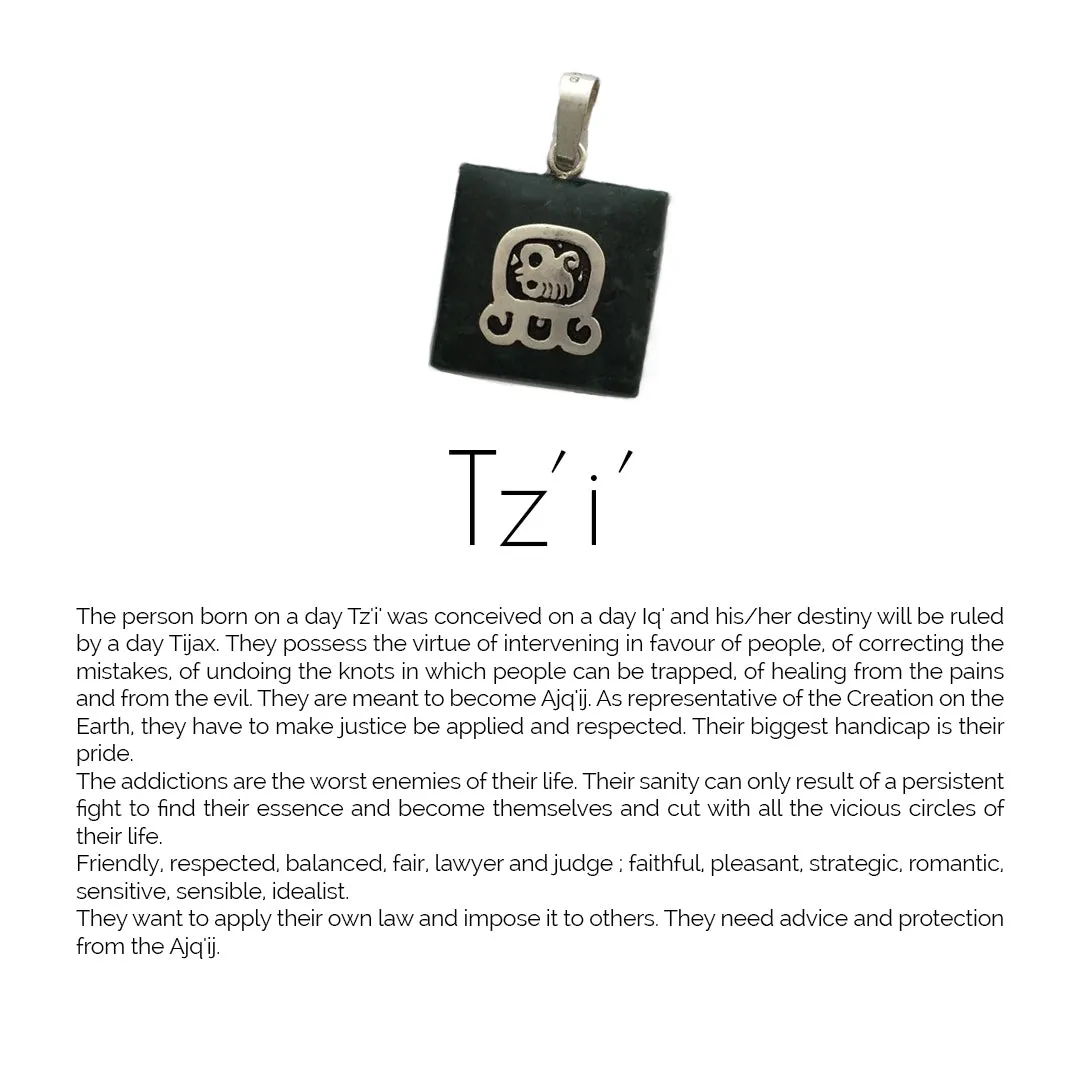 Square Jade Sterling Silver Maya Glyph Pendant