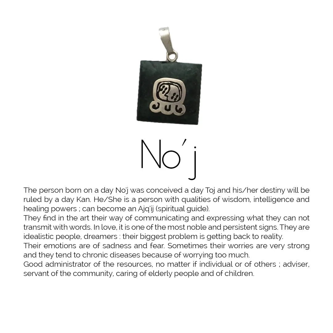 Square Jade Sterling Silver Maya Glyph Pendant