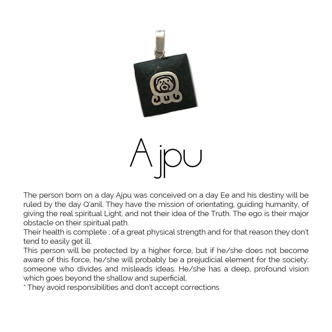 Square Jade Sterling Silver Maya Glyph Pendant