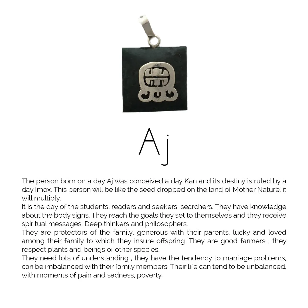 Square Jade Sterling Silver Maya Glyph Pendant