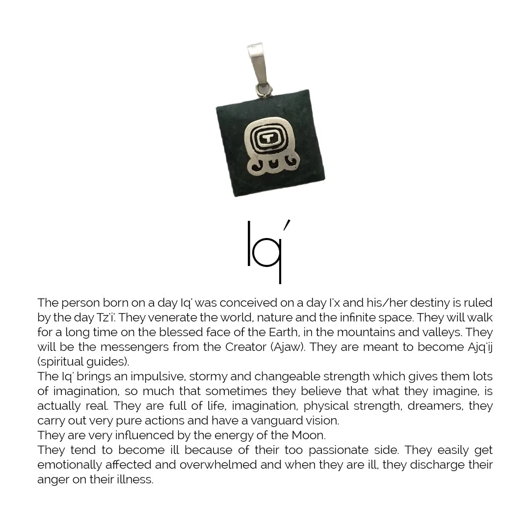 Square Jade Sterling Silver Maya Glyph Pendant